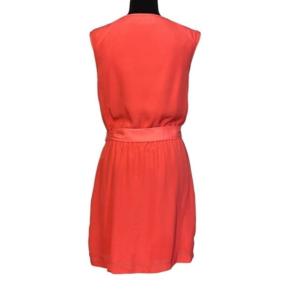 Guess Dress Sz 4 Coral Pleated Semi-Sheer Ties at Waist With Bow Knee-Length - Picture 2 of 5